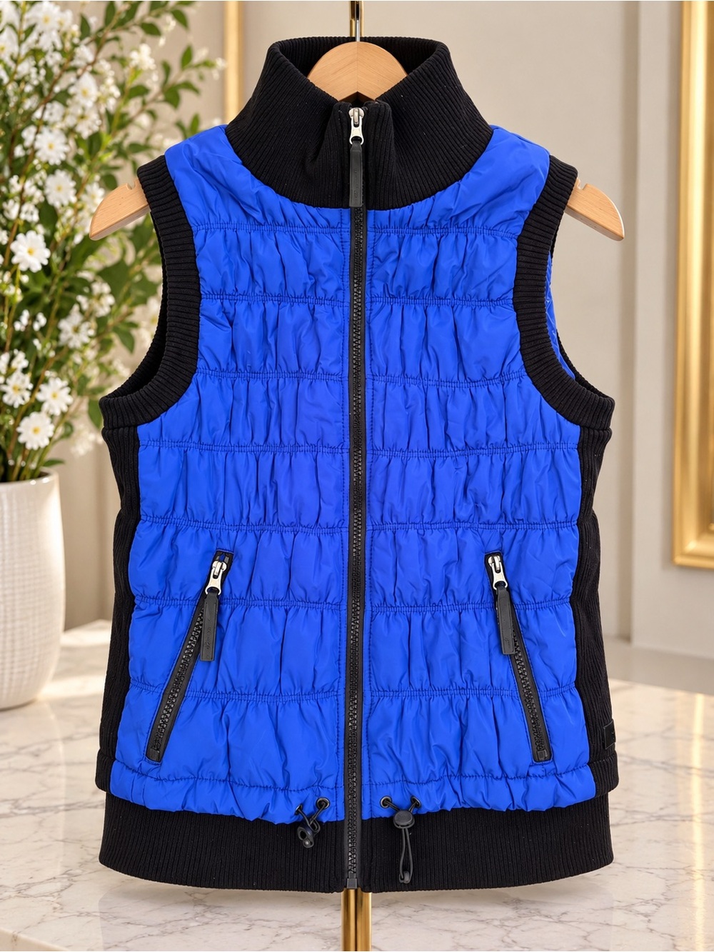 Calvin Klein Blue Quilted Sleeveless Vest with Black Trim